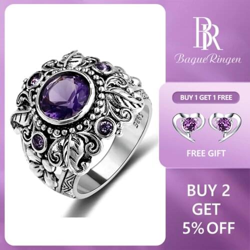Bague Ringen 2019 Vintage 100% 925 Sterling Silver Jewelry Natural Purple Amethyst Gemstone Rings For Women Men Anniversary Gift