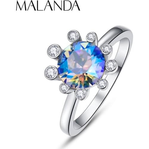 Crystals From Swarovski Flowers Rings For Women Silver Color New Fashion Female Elegant Ring Wedding Party Jewelry Girl Mom Gift