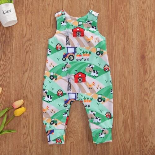 0-3Y Newborn Infant Baby Girls Boys Romper Cartoon Print Sleeveless Cotton Jumpsuits 5 Colors