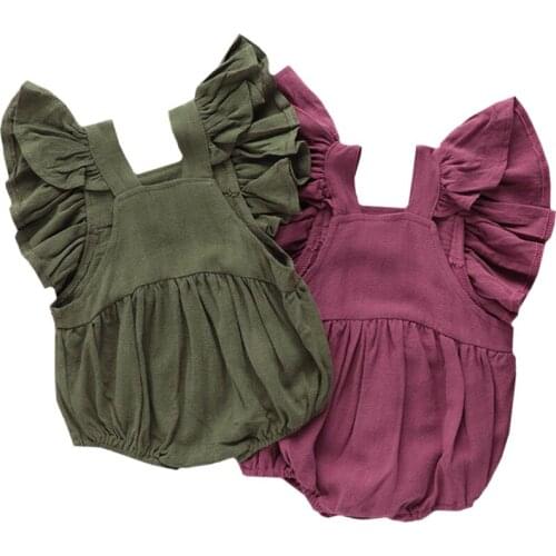 Infant Newborn Baby Girls Ruffles Rompers Cotton Linen Pure Color Jumpsuit Summer Costumes Baby Boy Clothes