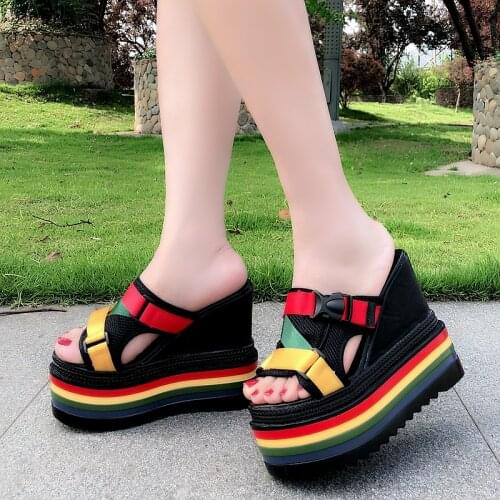 Summer fashion wear womens slippers 2020 new wild super high with 15CM platform slippers