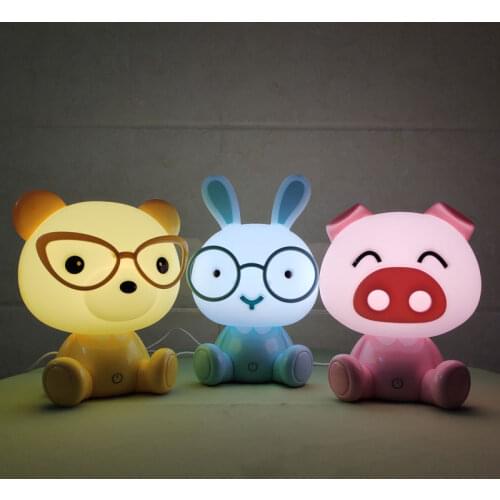 Cute Animal Nights Lights Led USB Rabbit Pig Bear Night Lamp Bedroom Decor Table Lamps Children Baby Kids Birthday Holiday Gifts