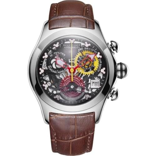 Reef Tiger Aurora Serier RGA7181 Men Multifunction Dial Sport Waterproof Fashion Quartz Wrist Watch Swiss Ronda Movement -silver