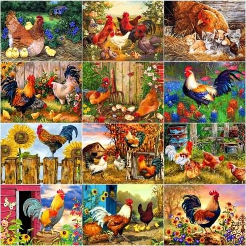 CHENISTORY Oil Painting By Numbers Kit Cock Wall Art Hand Painted Sale Animals Picture Drawing Canvas Home Decor 40x50cm