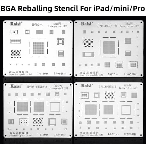 5 pcs full IC Chip SMT set BGA Reballing Stencil Kits for iPad pro iPad3-4 iPad5 mini 2-4 high quality 0.12mm laser square hole
