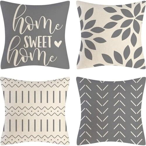 Grey Pillow Covers 18X18 Set of 4 Home Decorative Throw Pillow Covers Outdoor Linen Couch Throw Pillow Case-ABUX