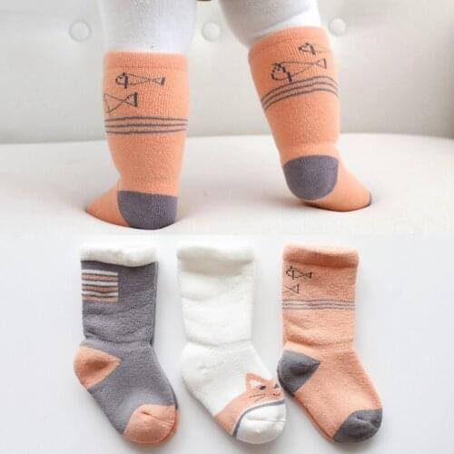 3 Pair Thicken Cartoon Comfort Cotton Newborn Keep Warm Socks Kids Boy New Born Baby Girl Socks Middle Tube Floor Socks 0-3Yrs