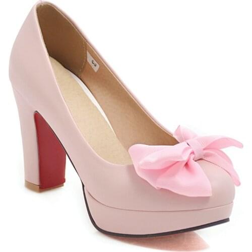 2019 age season with waterproof Taiwan new fashion thick with high 33 to 45 yards shallow mouth bowknot single shoes