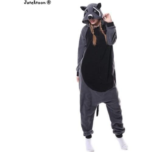 2017 New Grey Raccoon Onesies Pyjama Unisex Sleepsuit Adult Coon Pajamas Cosplay Costumes Animal Sleepwear Jumpsuit