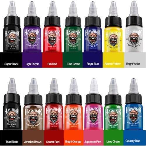 HAWINK Professional 14 Colors 15ml Tattoo Ink Permanent Makeup Pigment for Tattoo Eyebrow Semi-Permanent Lips Eyeliner Color
