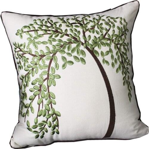 Embroidered European Pastoral Tree Cushion Cover Cotton Chair Sofa Pillowcase Modern Home Decor Rectangle Pillow Drop Shipping