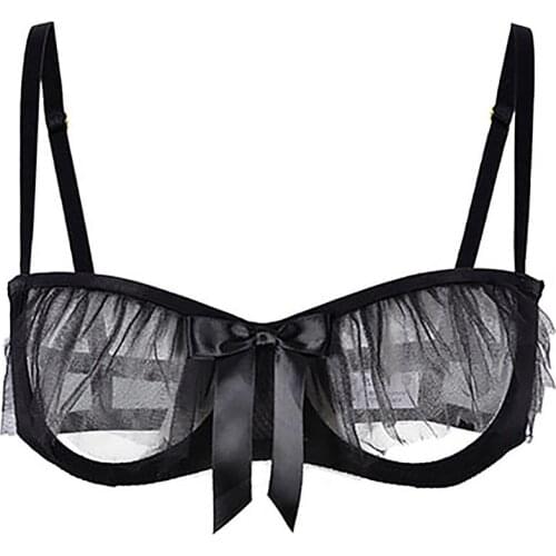 Sexy lotus leaf lace see-through lingerie womens ruffles ultra thin bra black white CYHWR