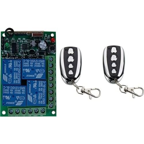 433MHz Universal DC 12V 24V 10A Relay 4CH Wireless RF Remote Control Switch Transmitter+Receiver Module Gate Garage Opener