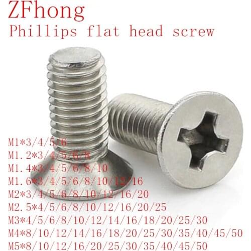 GB819 DIN965 m1 m1.2 m1.4 m1.6 m2 m2.5 m3 m4 m5 stainless steel 304 phillips flat countersunk head micro machine screw