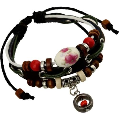 Vintage Fashion Retro Beads Bracelet Wrap Casual Adjustable Rope Leather Charm Bangle Multi-layer Wristbands Girl Women Jewelry