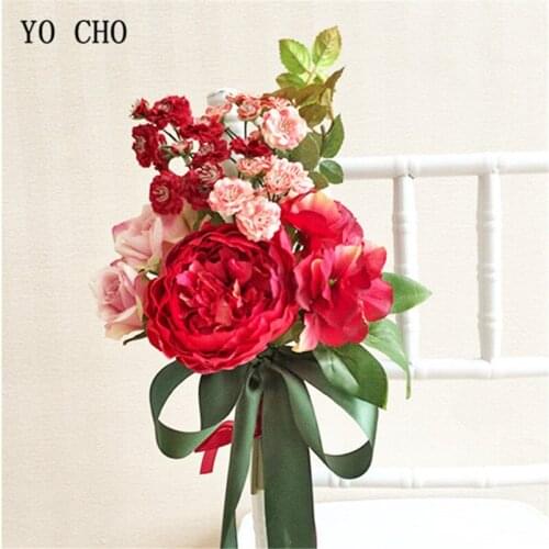 YO CHO Delicate Wedding Centerpieces Fake Plant Bridesmaid Flower Artificial Flowers Rose Peony Sister Flower Bouquet Home Decor
