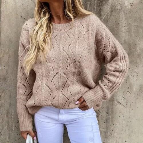 Autumn Casual O Neck Hollow Out Sweater 2021 Winter Women Vintage Knitted Sweater Elegant Ladies Long Sleeve Loose Tops Pullover