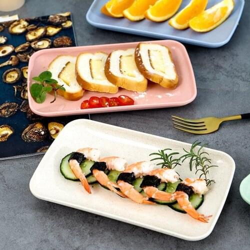 1Pc Shatter-resistant Japanese Style Wheat Straw Square Dining Plate Dessert Pasta Dinner Pure Color Fruit Snack Flavor Plate