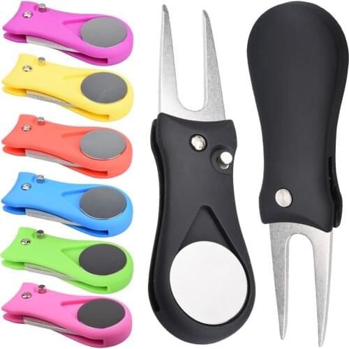 Golf Divot Tool Ball Marker Foldable Repair Tool Golf Training Aids Switchblade Drop Ship Pitch Groove Cleaner Golf Accessories