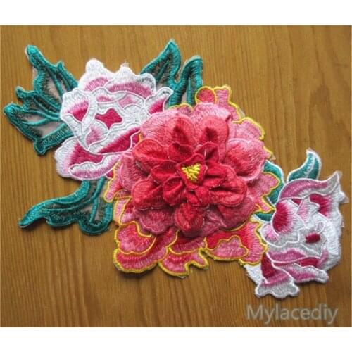 1PC Embroidered Flower Blossom Applique Venise Neckline Neck Collar Clothes Fabric Lace Trim Sewing Supplies Craft Wedding Dress