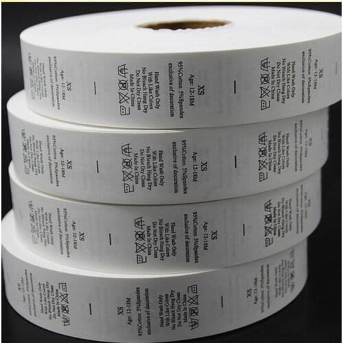 1000pcs/lot Custom Made design white garment washing care label clothing size tags washable labels nylon taffeta in roll