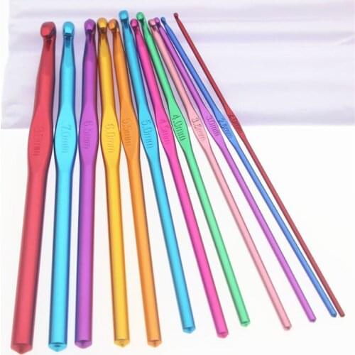 12Pcs Metal Handle Crochet Needles Stainless Steel Crochet Hooks Set 2-8mm Crochet for Knitting Needles Weave Sewing Needle Tool