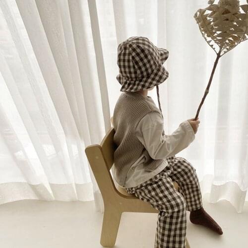 2pcs Children Pants Clothes 2021 Baby Boys Cotton Linen Plaid Pants And Hat Outfits Toddler Korean Style Child Kids Trousers Set