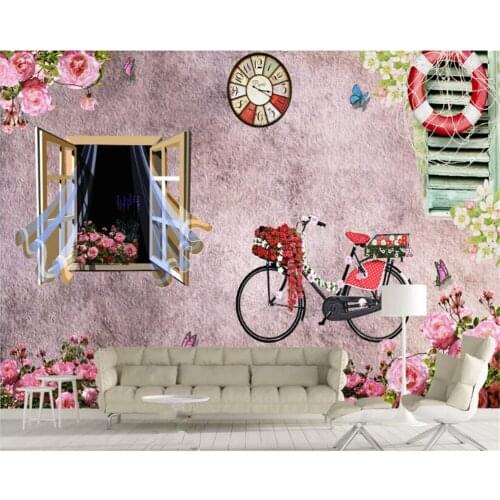 Beibehang papel de parede Retro fashion beautiful wall paper Mediterranean windows rose pink pink background wall 3d wallpaper