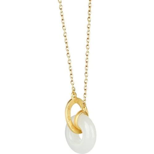 925 Sterling Silver Pin Ring To Ring Safety Clasp Inlaid Hetian Jade Pendant Jade Temperament Friend Gift