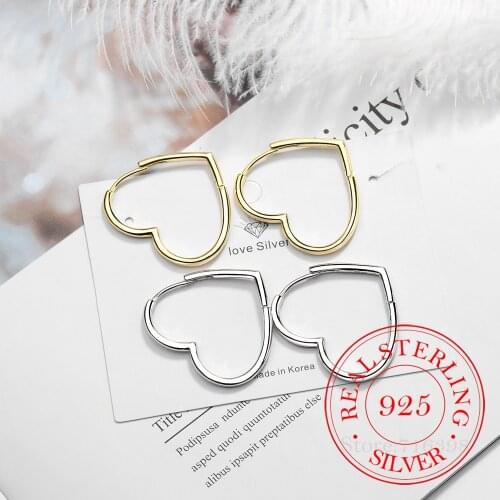 925 Sterling Silver Prevent Allergy Earrings Two Colors Love Heart Small Hoop Earrings For Women