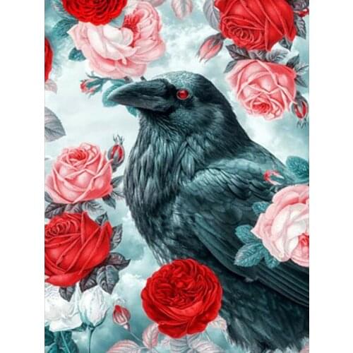 Diamond Painting Animals Crow Rose 5D DIY Full Diamond Embroidery Round/square Diamond Inlaid Mosaic Cross Stitch Art Gift