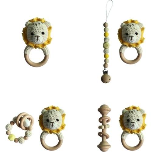 Baby Pacifier Clip Chain Newborn Dummy Holder Teething Bracelet Crochet Lion Toy Soother Infants Rattle Teether D0AF
