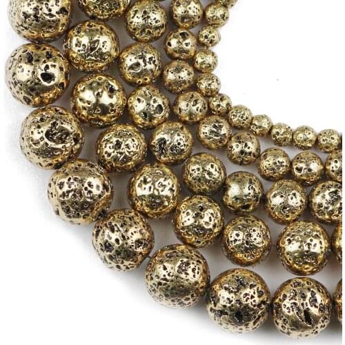 HGKLBB Natural Lava Stone Antique KC gold Hematite Round Spacer Beads For Jewelry Making 4/6/8/10/12MM bracelets necklace DIY