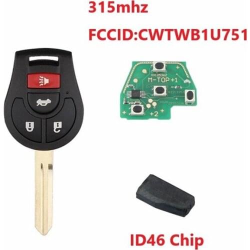 4 Buttons Remote key For NISSAN Qashqai Sunny Tiida X-Trail 315Mhz ID46/PCF7936 Chip