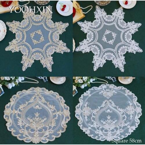 Europe round mesh embroidery lace table place mat cloth pad cup coaster placemat doily kitchen wedding Christmas decor tableware