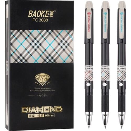 12 Baoke PC3088 Gel Pen 0.5mm Bright Gel Pen Black Signature Pen Student Office Stationery Black Pen Bullet Type