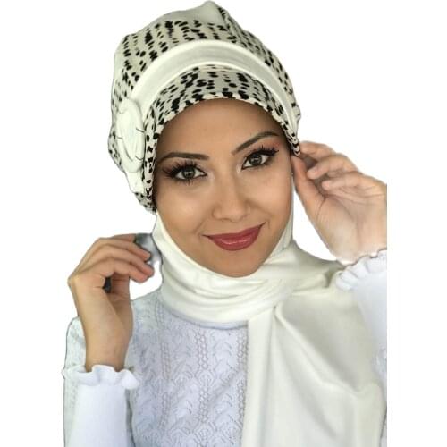 Islamic Fashion Muslim Hijab Hijab Trend Hijab Scarf Bone Ready Shawl Buckle Hat Trend Black White Polka Dot Horsehair Hat