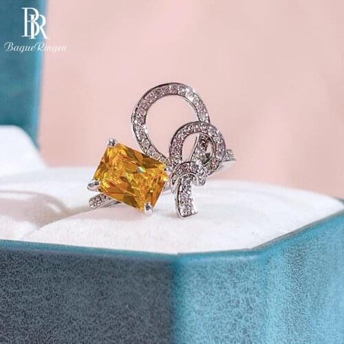 Bague Ringen Womens Ring For Party Silver 925 Jewelry Geometry Gemstones Yellow AAA Zircon Exquisite Butterfly Bow Size6-10
