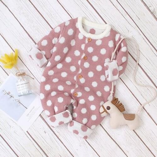 LZH Infant Clothing 2020 Autumn Winter New Baby Romper Childrens Long-sleeved Dot Romper Kids Knitting Single-breasted Romper