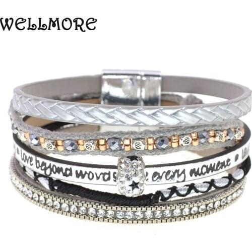 WELLMORE 5 colors leather bracelets for women magnet bohemia charm bracelet female fashion jewelry wholesale
