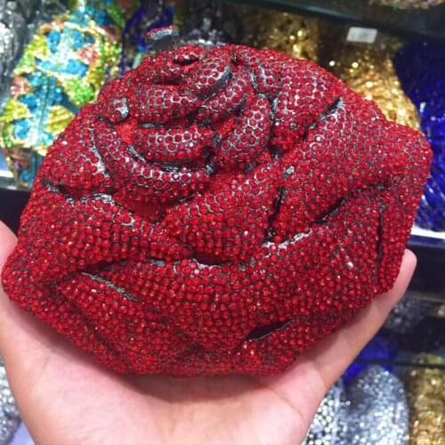 Red Rhinestone Diamond Wedding Purse Elegant Crystal Bridesmaid Party Bags Pockets Best Designer Lady Flower Shoulder Handbags