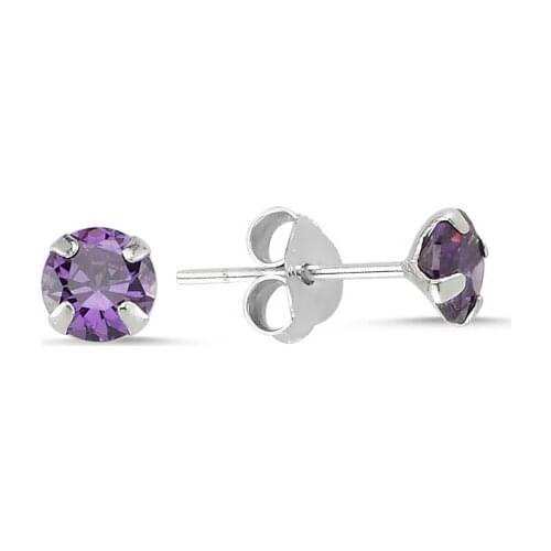 KUTAYDAN 5mm Round Amethyst Zircon Engagement Earrings 925 Sterling Silver