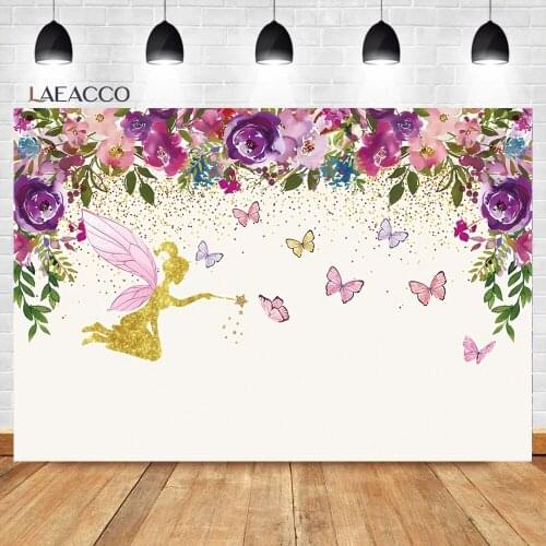 Laeacco Baby Shower Background Watercolor Printing Flower Butterfly Child Birthday Portrait Customized Photography Backdrops