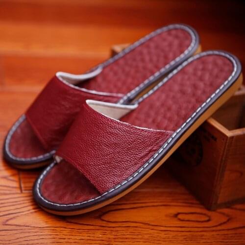 Genuine Leather Couples Summer Home Slippers Breathable Anti-Skip Full Grain Cow Leather Indoor Casual Shoes for Men and Women