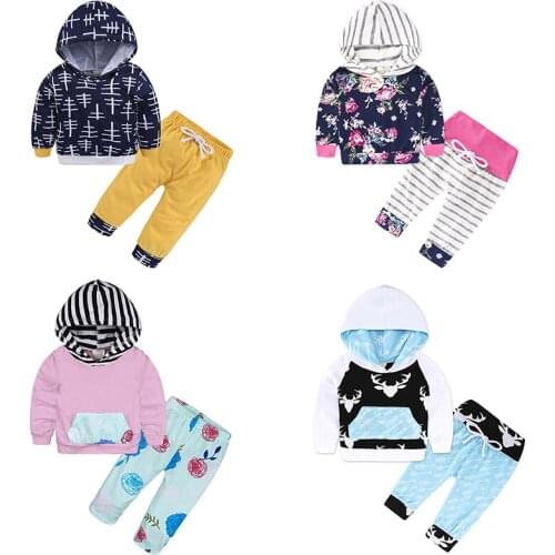 Hot Brand Autumn Baby Clothing Sets Long Sleeve Hooded Tops + Pants 2pcs Little Boys Girls Clothes Set Sport Suit Crianca Roupas