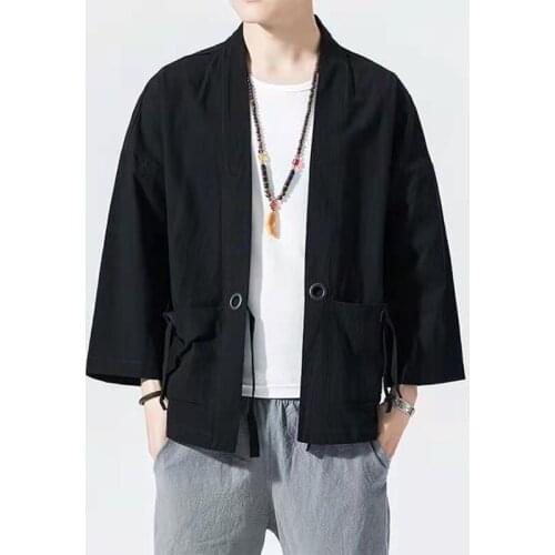 Chinese Style Men Retro Fashion Loose Cardigan Jackets Coat Tops Robe Japanese Harajuku Kimono Asian Oriental Clothing 30206