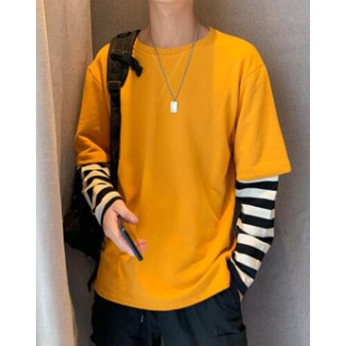Hong Kong Style Men T Shirt Autumn Long Sleeve Round Neck Harajuku Korean Trend Loose Handsome Fashion Brand Top