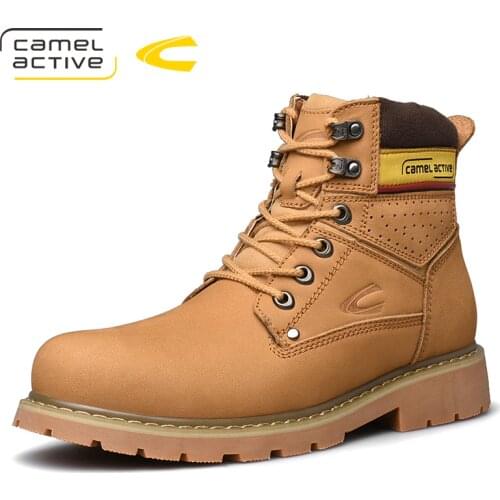 Camel Active New Mens Boots Winter Casual Skid High-top Mens Genuine Leather Lace-up Ankle Tooling Boots Fashion Yellow Boats