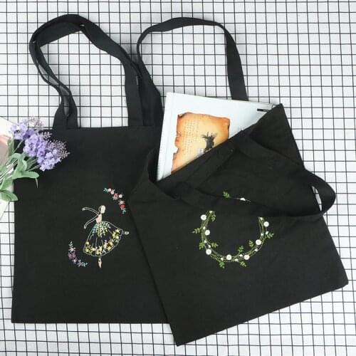 DIY Flower Dancing Girl Embroidery Kit Handbag with Hoop Canvas Shopping Bag Needlework Cross Stitch Sewing Art Handcraft Gift