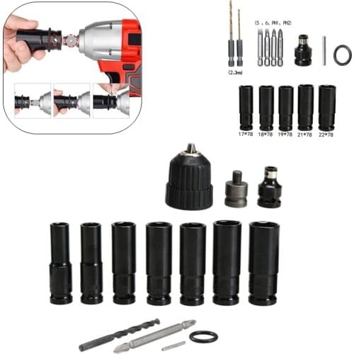 14 Pc Electric Impact Wrench Hex Socket Head Set Kit Drill Chuck Drive Adapter for Electric Drill Wrench Screwdrivers Power Tool